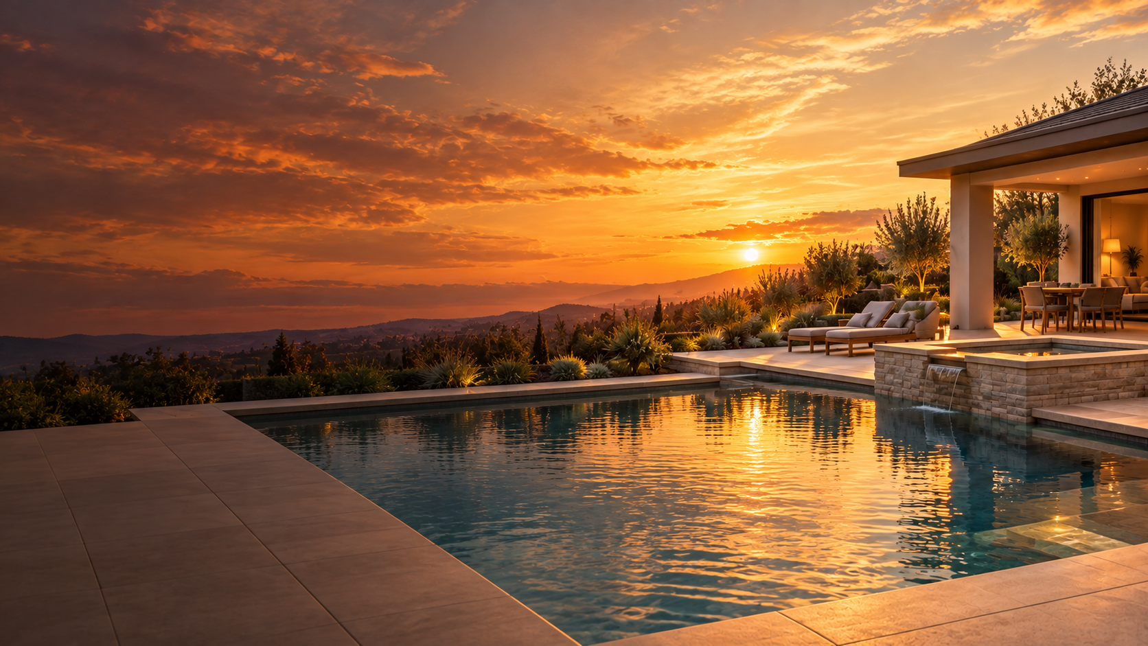 Illustrative backyard pool setting
